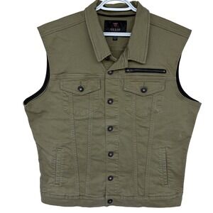 Green Guess Denim Canvas Vest Mens XL Pockets Utility